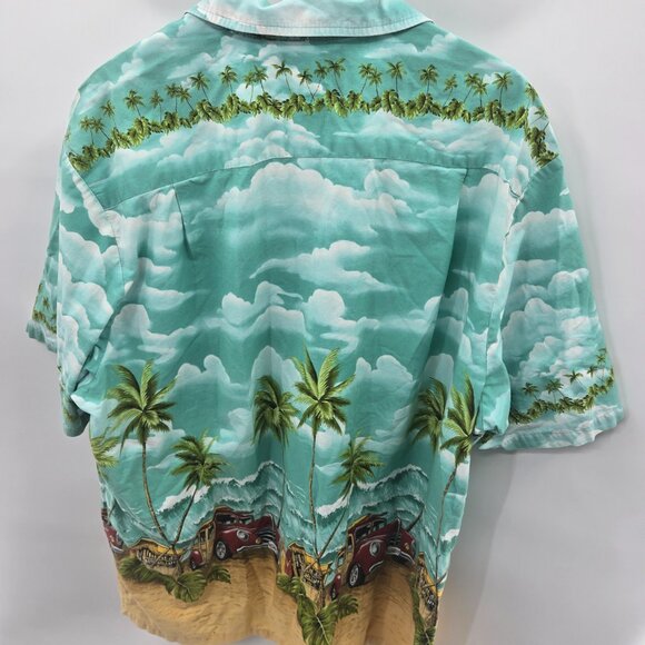 Vintage RJC Hawaiian Aloha Shirt Woody Cars Palms 100% Cotton Button Down 2xl - Picture 3 of 16
